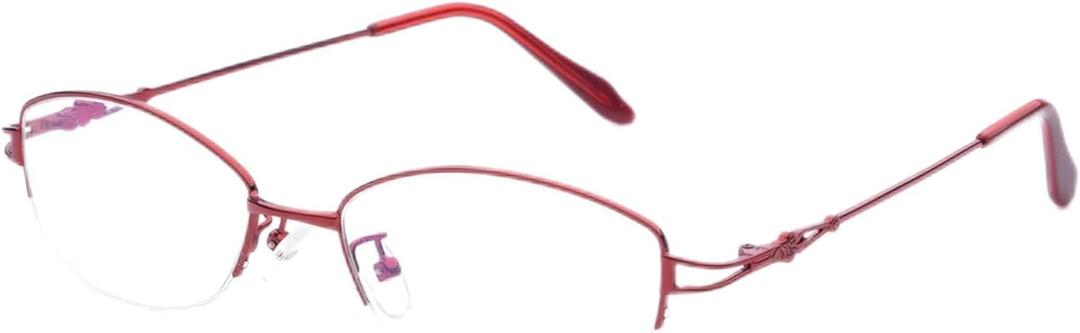 Fuisetaea Titanium Alloy Nearsighted Glasses - Womens Distance Half Frame Myopia Glasses (-1, Red)