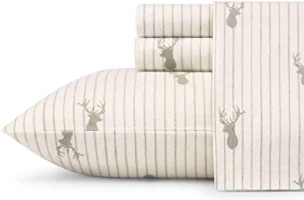 Eddie Bauer - Flannel Sheets Full Size, Anti-Pilling & Wrinkle Resistant Cotton, Touchable Soft for All-Season Comfort - Bed Sheets with Matching Pillowcases & Fitted Sheet (Deer Lodge Beige)