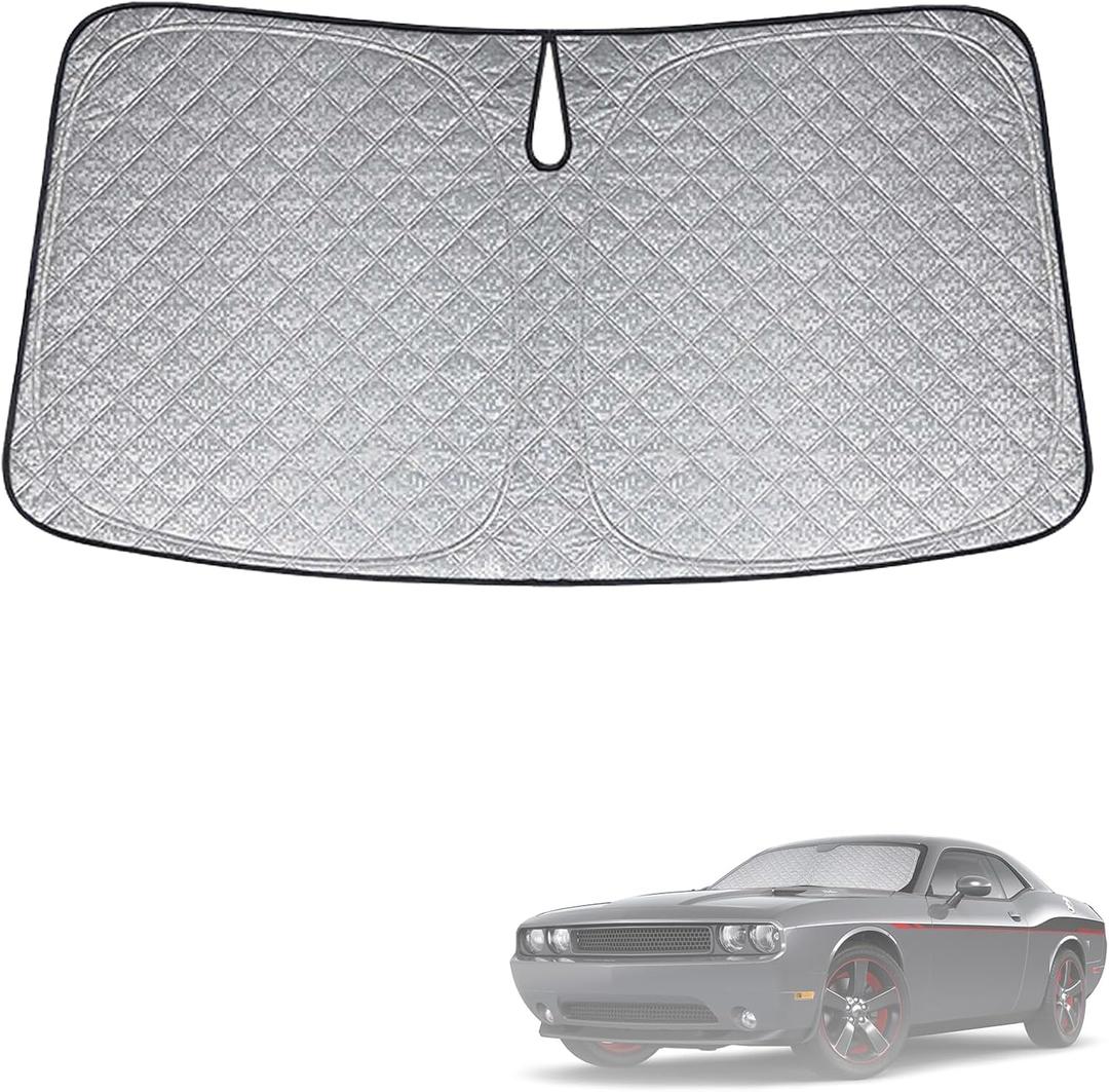 6 Layers Custom Fit Windshield Sun Shade for 2008-2023 Dodge Challenger, Foldable Car Sunshade with Storage Bag, Heat Reflective & UV Protection