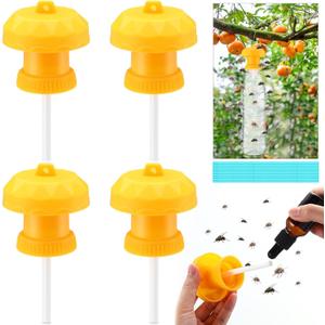 Qualirey 4 Pcs Fruit Fly Trap Cover Lid Universal Fit for Us Water Bottles, with Cotton Swabs Twist Ties Reusable Fruit Fly Catcher for Kitchen, Indoor Plants DIY Insect Trap