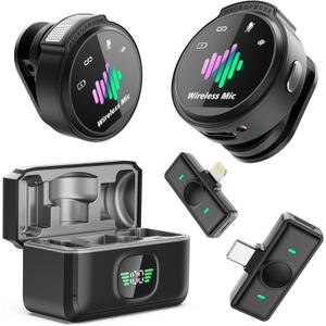 Mini Microphone for iPhone: 2PCS Wireless Lavalier Microphone for Android - Noise Canceling Magnetic Clip Lapel Mic - Vlogging & Pro Video Recording for Content Creators (Black)