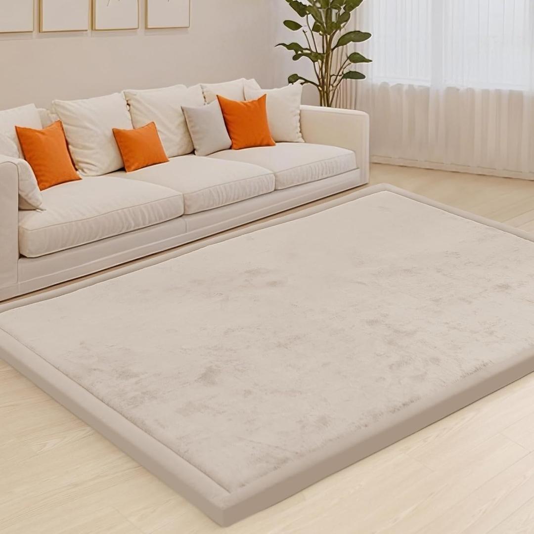 ACOMOPACK Baby Play Mat for Floor,1.3" Thick Memory Foam Area Rug for Living Room,Soft Velvet Crawling with Non-Slip Bottom for Kid,Toddler,71"79" Tummy Time Nursery Rugs,YogaBeige, 7179" 5'11"6'7"