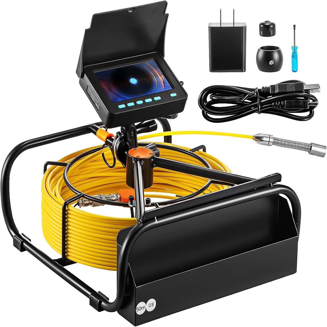 VEVOR Sewer Camera, 164ft/50M 4.3" Pipe Drain Inspection Camera with DVR Function & Snake Cable, Waterproof IP68 Borescope w/LED Lights, Industrial Endoscope for Home Wall Duct Drain Pipe Plumbing (164ft/50M)