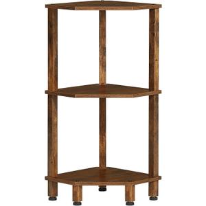 YUFAM 3-Tier Corner Shelf with Sturdy 5-Leg Base, Wooden Corner Bookshelf for Small Spaces, Small Corner Table for Living Room, Bedroom, Office, Brown