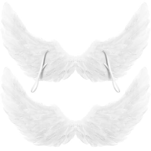 Jenaai 1 Pieces Halloween Angel Wings Feather Wings with Elastic Straps Cosplay Wings for Halloween Costume Party Women(23.62 x 13.78 Inches,White)
