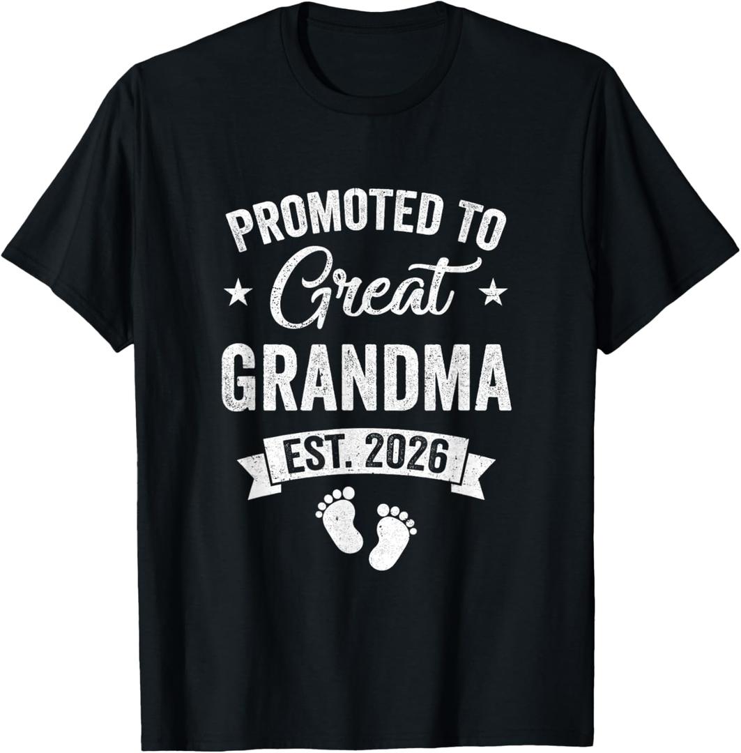 Promoted to Great Grandma Est 2026 Pregnancy Announcement T-Shirt, Size L