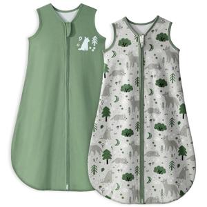 Yoofoss Baby Sleep Sack 6-12 Months TOG 1.0 Baby Wearable Blanket, 2 Pack 100% Organic Cotton Infant Toddler Sleeping Sack 2-Way Zipper Lightweight Sleep Sack (Medium)