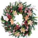 Bibelot Christmas Winter Wreaths for Front Door, 24 Inch Christmas Wreath with Candies, Pine Cones, Gingerbread Men Decoration Wreath for Indoor Outdoor Farmhouse Home Wall Window
