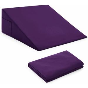 Horbaunal Purple Bed Wedge Pillow Cover with Zipper Design, Wedge Pillowcase Protector with Side Pocket for Storage, 26" L x 25" W x 7.5" H (Pillow Not Include)