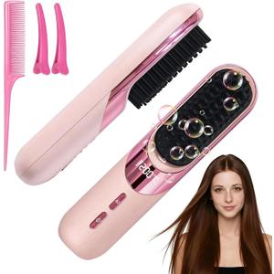 Go Brush Pro 2026 Cordless Hair Straightener Brush, 300 Million Negativelonic Portable Hair Straightener Comb for Women with 4 Temps Fast Heating, LCD Display, MCH Ceramic Coating, Smooth Frizz
