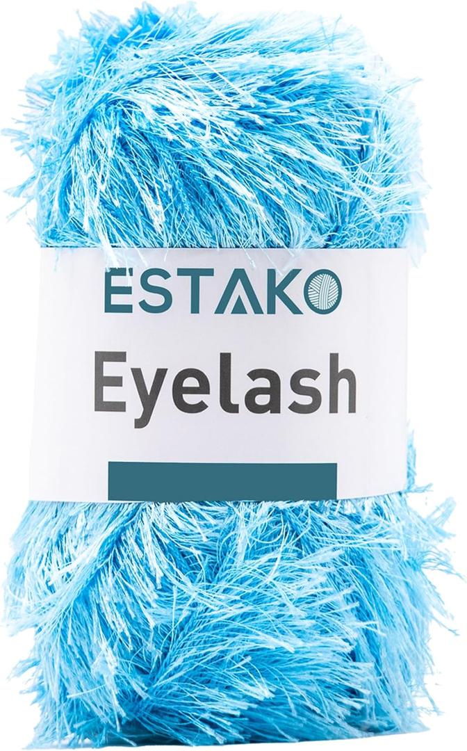 Estako Eyelash, 100% Polyester Yarn, Soft, Fuzzy for Crochet and Knitting 3.53 Oz (100g) / 153 Yrds (140m) (1214 - Baby Blue)