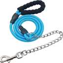 BTINESFUL 6FT Chewproof Dog Leash, Strong Nylon Rope with Anti-Chewing Chain and Padded Handle for Medium Large Dogs Outdoor Training Walking Hiking (Blue)
