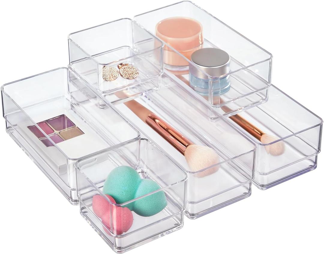 STORi SimpleSort Drawer Organizer Bins 6 pc Set, Multi-size, Bathroom Organizers and Storage, Makeup Organizer, Desk Organizer, Vanity Organizer, Clear Organizing Containers, Made in USA