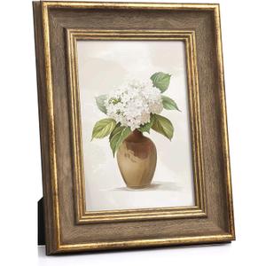 Afuly 5x7 Vintage Picture Frame Elegant Retro Picture Frames Wood Gold Photo Frame Wall Hang Desktop Home Decor Birthday Gifts for Grandma Mom Women Parents (5x7, Wood Gold)