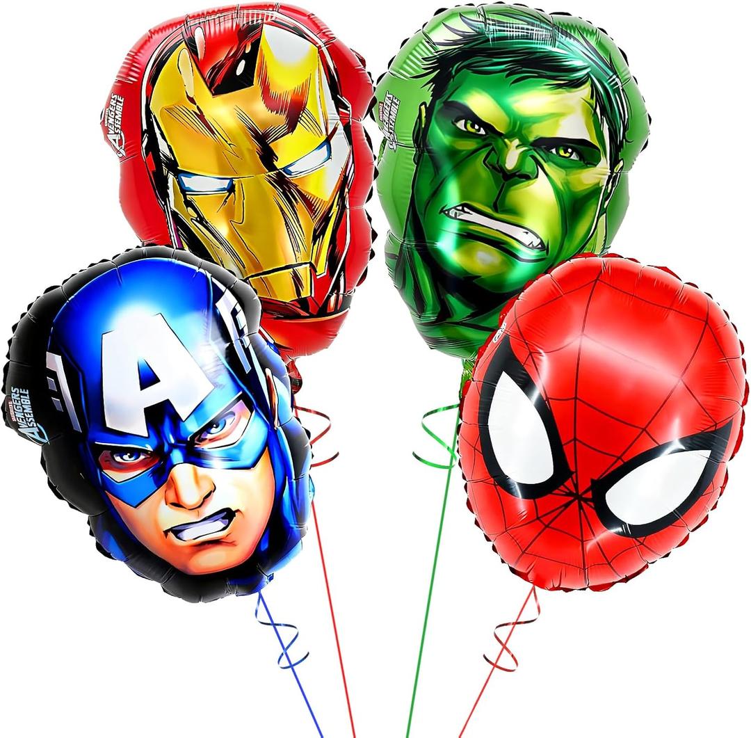 Superhero Balloons Set, 4 Piece Superhero Theme Party Decoration for Kids Boys Girls Birthday Supplies