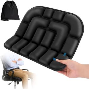 Seat Cushion, Office Chair Cushion with Storage Bag, Travel Seat Cushion for Airplane, Press Type Air Inflatable Airplane Seat Cushions for Plane, Car, Office (Double-Sided Black, Round)
