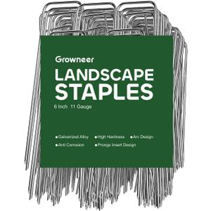 GROWNEER Landscape Staples 100 Packs 6 Inches Heavy Duty 11 Gauge Galvanized Steel Garden Stakes, Garden Staples Securing Pegs for Securing Weed Fabric Landscape Fabric Netting Ground Sheets & Fences