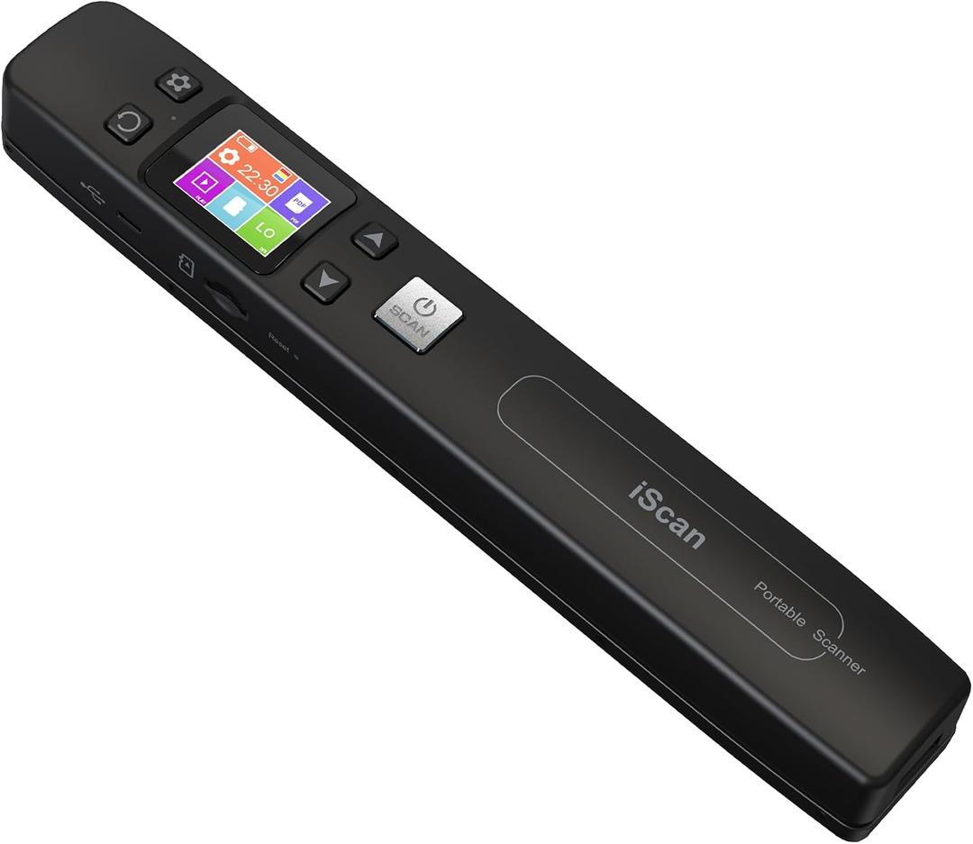 Portable Handheld Scanner Included 16G SD Card, Wand Scanner for A4 Documents Pictures Pages Texts Receipts Books Up to 1050DPI, Colorful LCD Display, Uploads Via USB Cable, No Driver