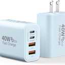 USB C Wall Charger Block, 2Pack 40W 4-Port C Charger Fast Charging Block PD Power Adapter +QC 3.0 USB A Wall Plug Multiport Type C Box Cube for i Phone 15/14/13/12/11 Pro Max, pad, Galaxy, Blue
