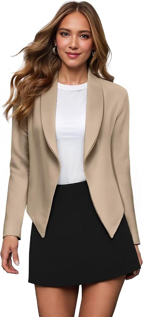 Hybrid & Company Womens Casual Work Office Blazer Open Front Heavy Ponti Shawl Collar Long Sleeve Jacket (Large, Khaki-9789)