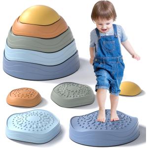 Lehoo Castle Stepping Stones for Kids, Non-Slip Toddler Stepping Stones, Indoor & Outdoor Sensory Toys for Toddlers 1-3, Balance Board Obstacle Course for Kids 3-5