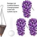 HyeFlora Artificial Flowers with Basket for Outdoors, 3pcs Faux Hanging Morning Glory Silk Fake Flowers Lifelike Plants UV Resistant Flowers for Outside Planter Patio Garden Porch Decor (Purple)
