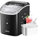 Nugget Ice Maker Countertop, Silonn Chewable Pellet Ice Machine with Self-Cleanin Function, 33lbs/24H Portable Ice Makers for Home Kitchen Officce, Black (Black-transparent)