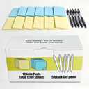Office Supplies Sticky Notes Set with Pens - 12 Pads 3x3 Inch Self-Stick Notes (6 Yellow & 6 Blue) and 5 Black Retractable Gel Pens 0.5mm Fine Point, Convenient Bundle for Office