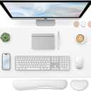 Bloss Leather Desk Pad and Keyboard Wrist Rest, Large Mouse Pad + Keyboard Pad+Mouse Wrist Support, Non-Slip Desk Mat Protector for Office, Home, (15.7" x 31.5", White-Wrist Rest)