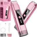 Electric Bikini Trimmer for Women: IPX7 Waterproof Dual Head Cordless Electric Shaver for Women with LED Display & 0.5mm Ceramic Blades for Pubic Hair, Face, Legs - Tea Rose
