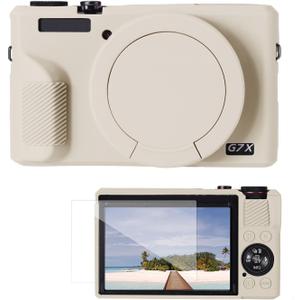 K&F CONCEPT Camera Case Compatible with Canon Powershot G7 X Mark III Digital Camera, Soft Silicone Protective Cover with Removable Lens Cover, Screen Protector - Beige