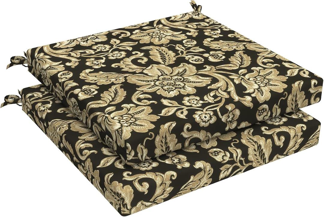 LVTXIII Outdoor Chair Cushions, Fade-Resistant Patio Furniture Cushions Outdoor Chair Pads with Ties for Dining Chairs and Garden Furniture Use, 19"x19"x2" 2 Pack, Jacobean Black