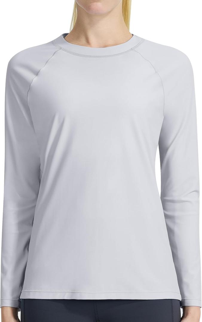 KPSUN Womens Long Sleeve Rash Guard UPF 50+ Swim Shirts Sun Uv Protection Surfing Top for Beach Swimming Quick Dry (Small, Grey)