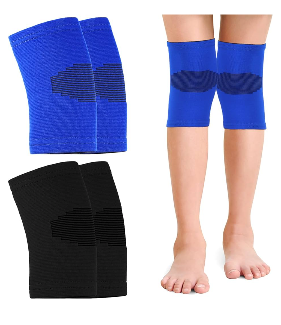 Skylety 2 Pairs Kids Knee Sleeve Kids Knee Brace Children Support Compression Child Sleeve Pads for Basketball, Volleyball, Sports, Gymnastics(Large,Blue, Black)