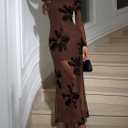 Verdusa Women's Floral Mesh Maxi Dresses Elegant Formal Long Sleeve Spring Wedding Guest Dress Cocktail (Brown, M)