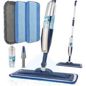 Mops for Floor Cleaning Wet Spray Mop with 14 oz Refillable Bottle and 3 Washable Microfiber Pads Home or Commercial Use Dry Wet Flat Mop for Hardwood Laminate Wood Ceramic (02-Navy Blue)