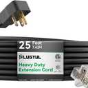PLUGTUL 20AMP Extension Cord 25FT, NEMA 5-20 Heavy Duty Extension Cord, Lighted End, 12Gauge, SJTW, 20AMP 125V 2500W, Black