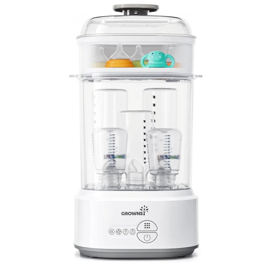 GROWNSY Bottle Sterilizer and Dryer, Compact Electric Steam Baby Bottle Sterilizer (Esterilizador de Biberones), Bottle Sanitizer for Baby Bottles, Pacifiers, Pump Parts - Grey