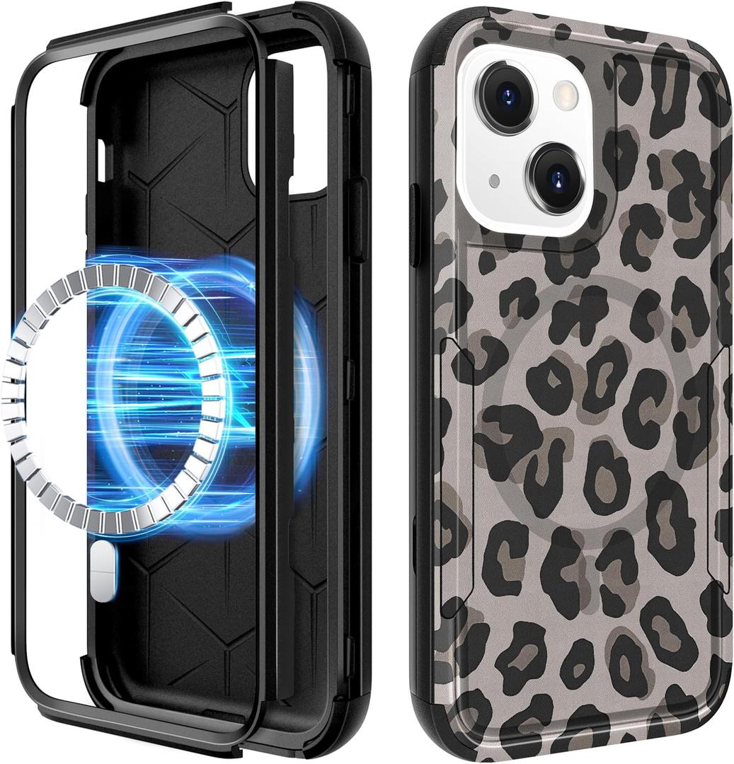 for iPhone 15 Plus Case, for iPhone 14 Plus Case - Compatible with MagSafe Women Girls Cute Magnetic Protective Phone Cover Cool Leopard Fashion Heavy Duty Shockproof Cover 6.7 Inch