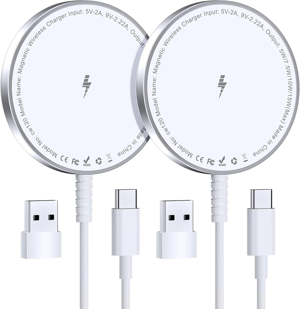 For MagSafe Charger: Magnetic Wireless Charging Pad for iPhone 17 16 15 14 13 12 Series & AirPods 4-2 Pro, Strong Magnet, Aluminum Alloy, USB-C/A Ports, Ultra-Thin & Portable, Ideal for Desk & Bedside (White)