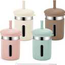 Stainless Steel Kids Cups, 12.51 oz Toddler Tumbler with Straws and Lids, Spill-Proof Baby Smoothie Cups with Silicone Sleeve, Versatile 2-in-1 Drinking Snack Cups for Kids