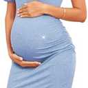 AISWI Women's Sparkly Maternity Ruched Side Bodycon Mini Dress Short Sleeves Pregnancy Dress Baby Shower Photoshoot S