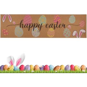 Foxtell Happy Easter Decorative Door Mat, 16"x60" Easter Welcome Doormat - Non-Slip Imitation Coir Entry Mat with Colorful Eggs Design for Spring, Outdoor & Indoor Front Door Decor