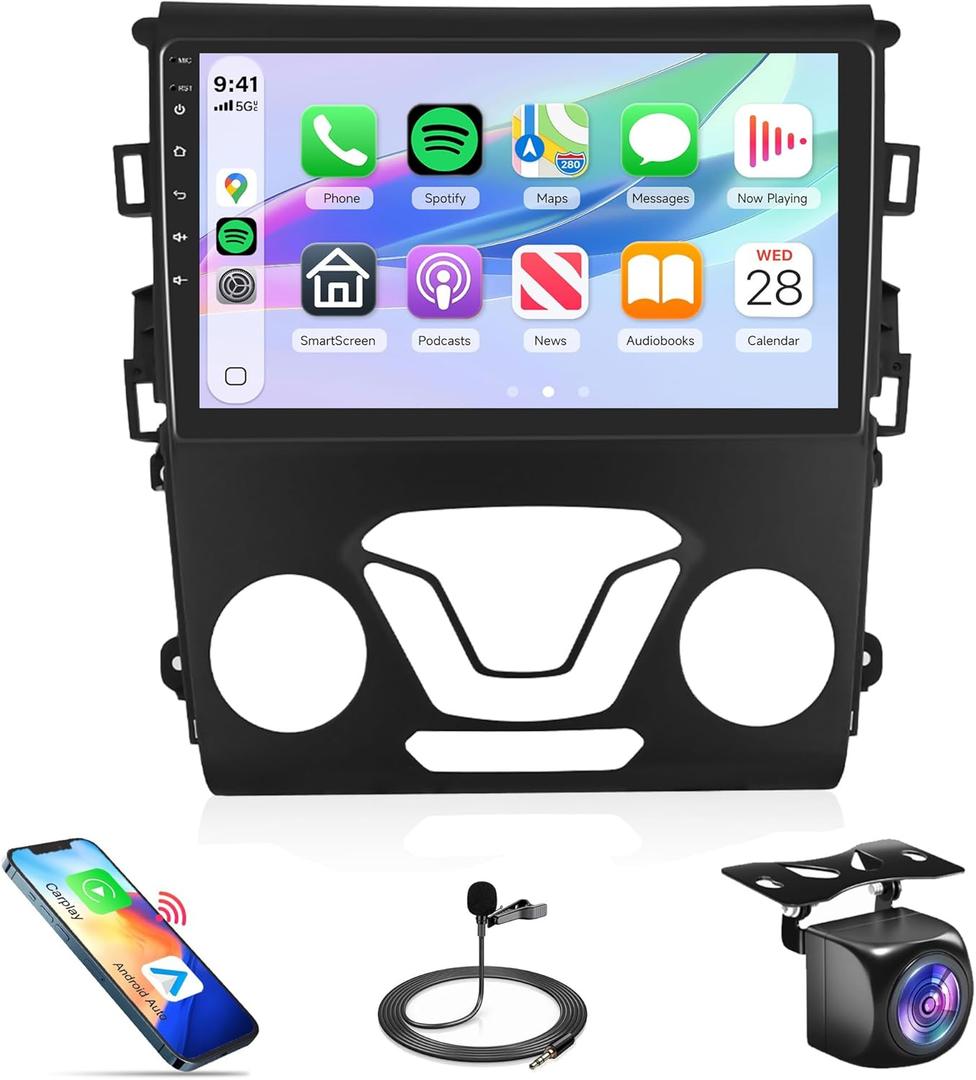 2G+64G Rimoody Android 13 Car Radio Stereo for Ford Fusion 2013-2019 for Ford Mondeo, Wireless Carplay Android Auto GPS Navigation WiFi 9 Inch Touch Screen Bluetooth FM/RDS +Backup Camera