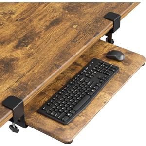 BONTEC KMT01 Under Desk Keyboard Tray, Pull-Out Keyboard & Mouse Platform with C-Clamp, 25.6 x 11.8 in Space-Saving Ergonomic Slide-Out Drawer, Rustic Brown