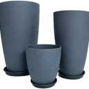 MinCHI257 24/21/11 Inch Tall Planter Pots Garden Plastic Planters - Set of 3 for Indoor & Outdoor Use - Decorative Lightweight Flower Pots (Dark Grey)