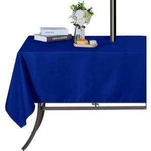 SARAFLORA Outdoor and Indoor Tablecloth -60x102 inch Blue, Wrinkle Free Washable Waterproof Table Cloth with Umbrella Hole and Zipper Rectangle Table Cover for Spring/Summer/Patio/Picnic/BBQS/Party