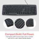 Verbatim Slimline Wired Keyboard USB Plug-and-Play Numeric Keypad Adjustable Tilt Legs Corded Full-Size Computer Keyboard Compatible with PC, Laptop - Frustration Free Packaging Black 99201
