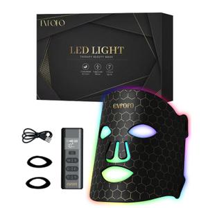 EVFOFO Led Face Mask Light Therapy, Red Light Therapy for Face, 7-1 Colors LED Facial Skin Care Mask, Black
