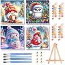 4 Pack Christmas Paint by Number for Kids with Wooden Frame, Paint by Numbers for Kids Xmas Ages 4-8-12, Easy Cardinal Gnome Snowmen Owl DIY Acrylic Oil Painting Kits for Home Wall Decor (8X8 inch)